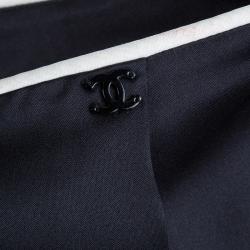 Pre Owned Chanel Black Contrast Piping Detail Flared Silk Trousers M