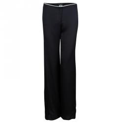 Pre Owned Chanel Black Contrast Piping Detail Flared Silk Trousers L