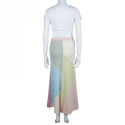 Pre Owned Chanel Multicolor Colorblock Pastel Cashmere Intarsia Midi Skirt M