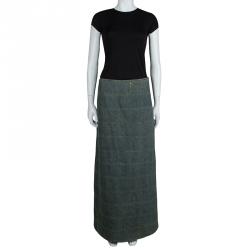 Pre Owned Chanel Vintage Washed Denim Quilted Maxi Skirt M