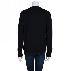 Pre Owned Chanel Black Chenille Embroidered Zip Front Cashmere Cardigan M