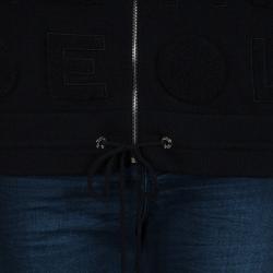 Pre Owned Chanel Black Chenille Embroidered Zip Front Cashmere Cardigan M