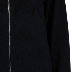 Pre Owned Chanel Black Chenille Embroidered Zip Front Cashmere Cardigan M