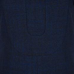Pre Owned Chanel Navy Blue High Collar Textured Wool Dress M
