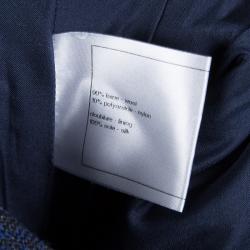 Pre Owned Chanel Navy Blue High Collar Textured Wool Dress M