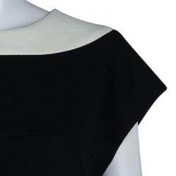 Pre Owned فستان شانيل صوف مونوكرومي برباط وسط L