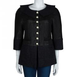 Chanel Black Textured Pearl Button Jacket  L