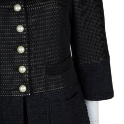 Chanel Black Textured Pearl Button Jacket  L