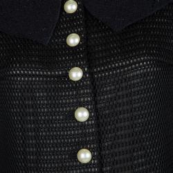 Chanel Black Textured Pearl Button Jacket  L