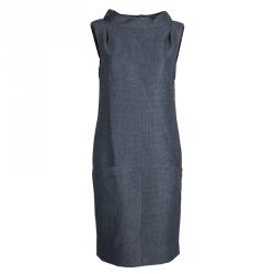 Pre Owned Chanel Grey Textured Wool Sleeveless Dress L