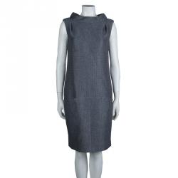 Pre Owned Chanel Grey Textured Wool Sleeveless Dress L
