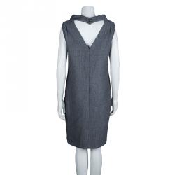 Pre Owned Chanel Grey Textured Wool Sleeveless Dress L