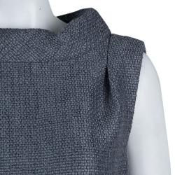 Pre Owned Chanel Grey Textured Wool Sleeveless Dress L