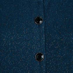 Pre Owned Chanel Peacock Blue Lurex Knit Button Front Cashmere Cardigan M 