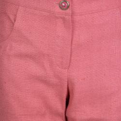 Pre Owned Chanel Pink Textured Silk Wide Leg Trousers L