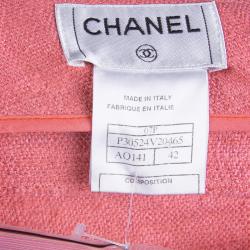 Pre Owned Chanel Pink Textured Silk Wide Leg Trousers L