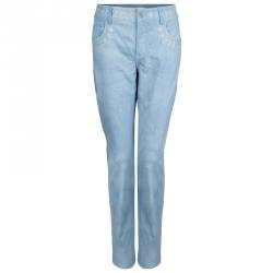 Chanel Indigo Light Wash Denim Embroidered Jeans L