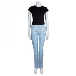Chanel Indigo Light Wash Denim Embroidered Jeans L