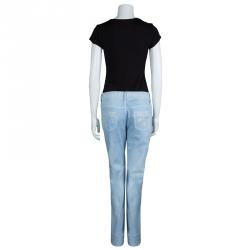 Chanel Indigo Light Wash Denim Embroidered Jeans L