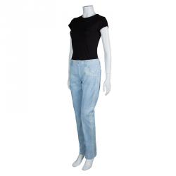 Chanel Indigo Light Wash Denim Embroidered Jeans L