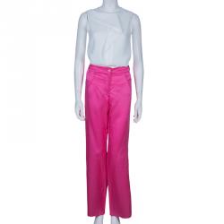 Pre Owned Chanel Pink Silk Trousers M