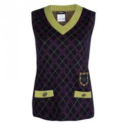 Pre Owned Chanel Purple Argyle Pattern Sleeveless Sweater M