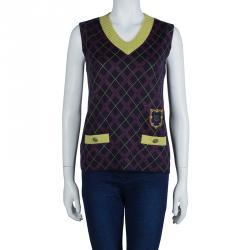 Pre Owned Chanel Purple Argyle Pattern Sleeveless Sweater M