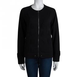 Chanel Black Chenille Embroidered Zip Front Cashmere Cardigan M