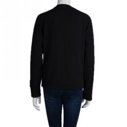 Chanel Black Chenille Embroidered Zip Front Cashmere Cardigan M