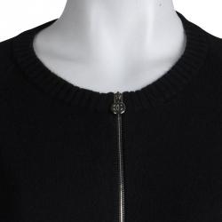Chanel Black Chenille Embroidered Zip Front Cashmere Cardigan M