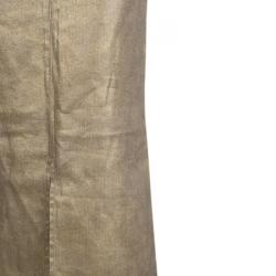 Pre Owned Chanel Gold Metallic Coated Linen Fringe Bottom Maxi Skirt M