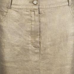 Pre Owned Chanel Gold Metallic Coated Linen Fringe Bottom Maxi Skirt M