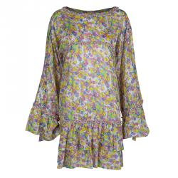 Chanel Multicolor Printed Cotton Tiered Long Sleeve Dress L