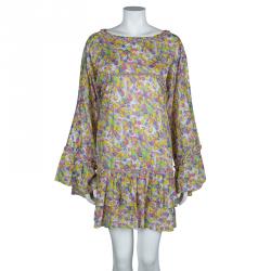 Chanel Multicolor Printed Cotton Tiered Long Sleeve Dress L