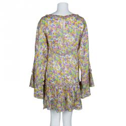 Chanel Multicolor Printed Cotton Tiered Long Sleeve Dress L