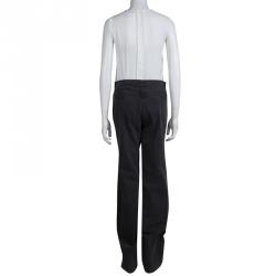 Pre Owned Chanel Grey Denim High Waist Wide Leg Jeans M