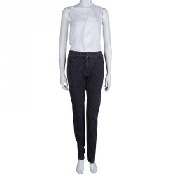 Pre Owned Chanel Dark Grey Stone-Washed Denim Topstitch Detail Jeans M