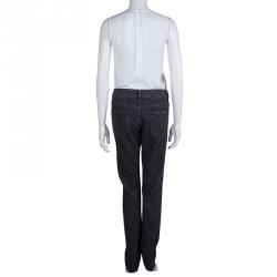 Pre Owned Chanel Dark Grey Stone-Washed Denim Topstitch Detail Jeans M