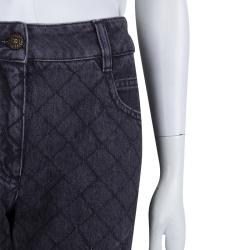 Pre Owned Chanel Dark Grey Stone-Washed Denim Topstitch Detail Jeans M