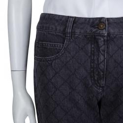 Pre Owned Chanel Dark Grey Stone-Washed Denim Topstitch Detail Jeans M