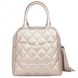 Pre Owned Chanel Metallic Quilted Caviar Tassel Top Handle Bag