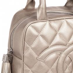 Pre Owned Chanel Metallic Quilted Caviar Tassel Top Handle Bag