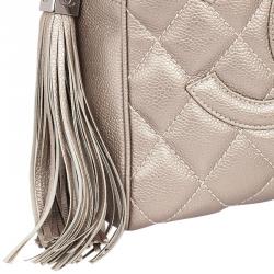 Pre Owned Chanel Metallic Quilted Caviar Tassel Top Handle Bag