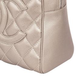 Pre Owned Chanel Metallic Quilted Caviar Tassel Top Handle Bag