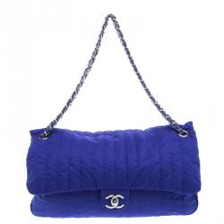 Chanel Blue Quilted Nylon Large Flap Shoulder Bag Chanel