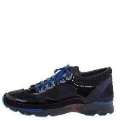 Pre Owned حذاء رياضي شانيل رانواي سويدي وتويد اسود ميتاليك مقاس 41