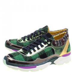 مملوكة مسبقًا Chanel Multicolor Tweed and Leather Sneakers Size 40.5