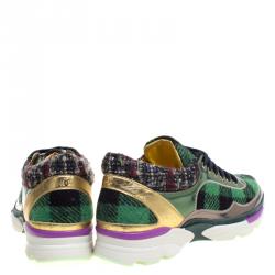 مملوكة مسبقًا Chanel Multicolor Tweed and Leather Sneakers Size 40.5