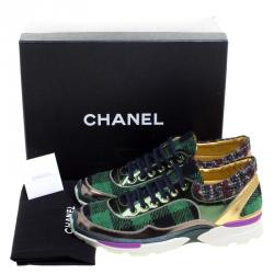 مملوكة مسبقًا Chanel Multicolor Tweed and Leather Sneakers Size 40.5
