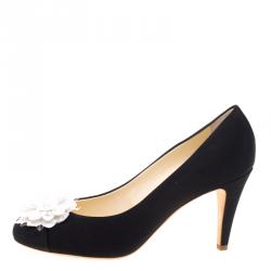 Pre Owned Chanel Black Canvas Camellia Embellished Pumps Size 40